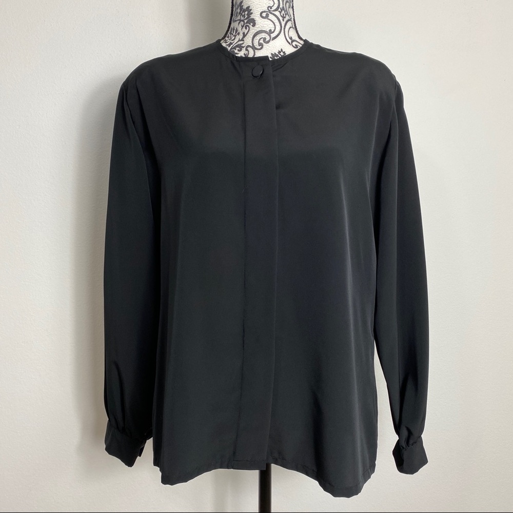 Vintage Pendleton Country Sophisticates Black Hidden Button Up Blouse 16
